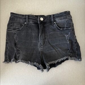 Distressed Black Denim Shorts